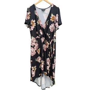 Fortune Ivy Size 2X Dark Romantic High Low Floral Summer Dress Flutter Sleeve